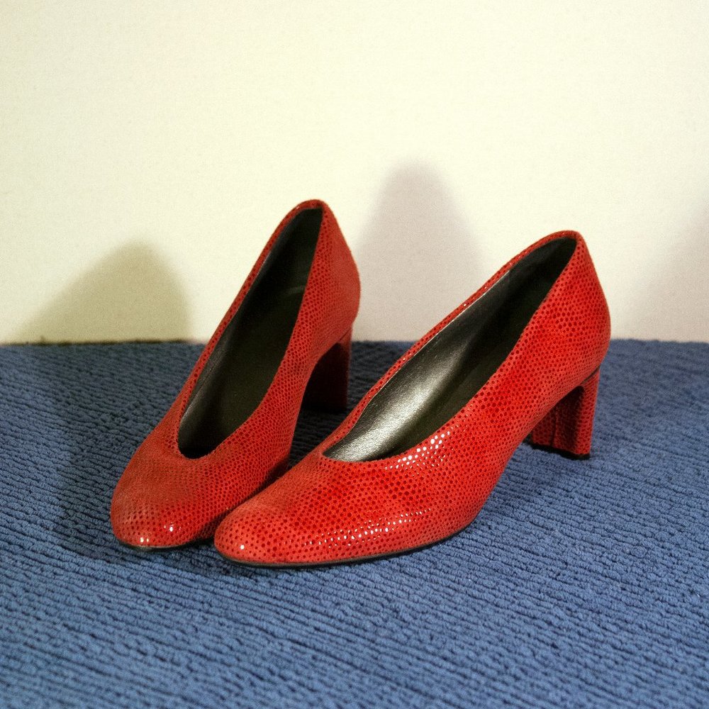 Red Suede Kitten Heels